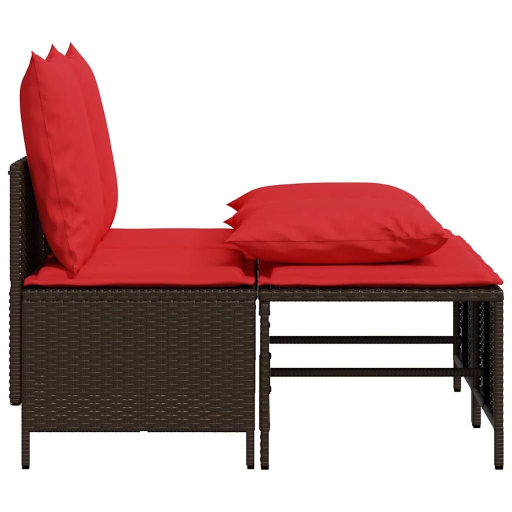 Set Divani da Giardino 4 pz con Cuscini Marrone in Polyrattan