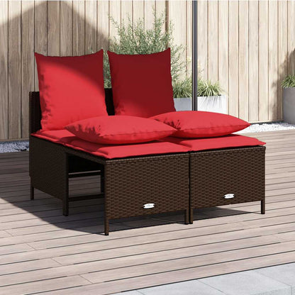 Set Divani da Giardino 4 pz con Cuscini Marrone in Polyrattan