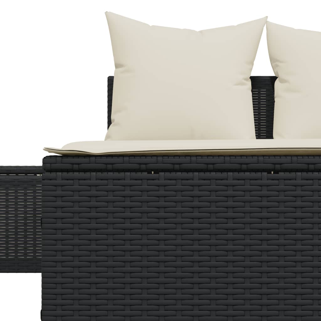 Lettino Prendisole Doppio con Cuscini Nero in Polyrattan - homemem39