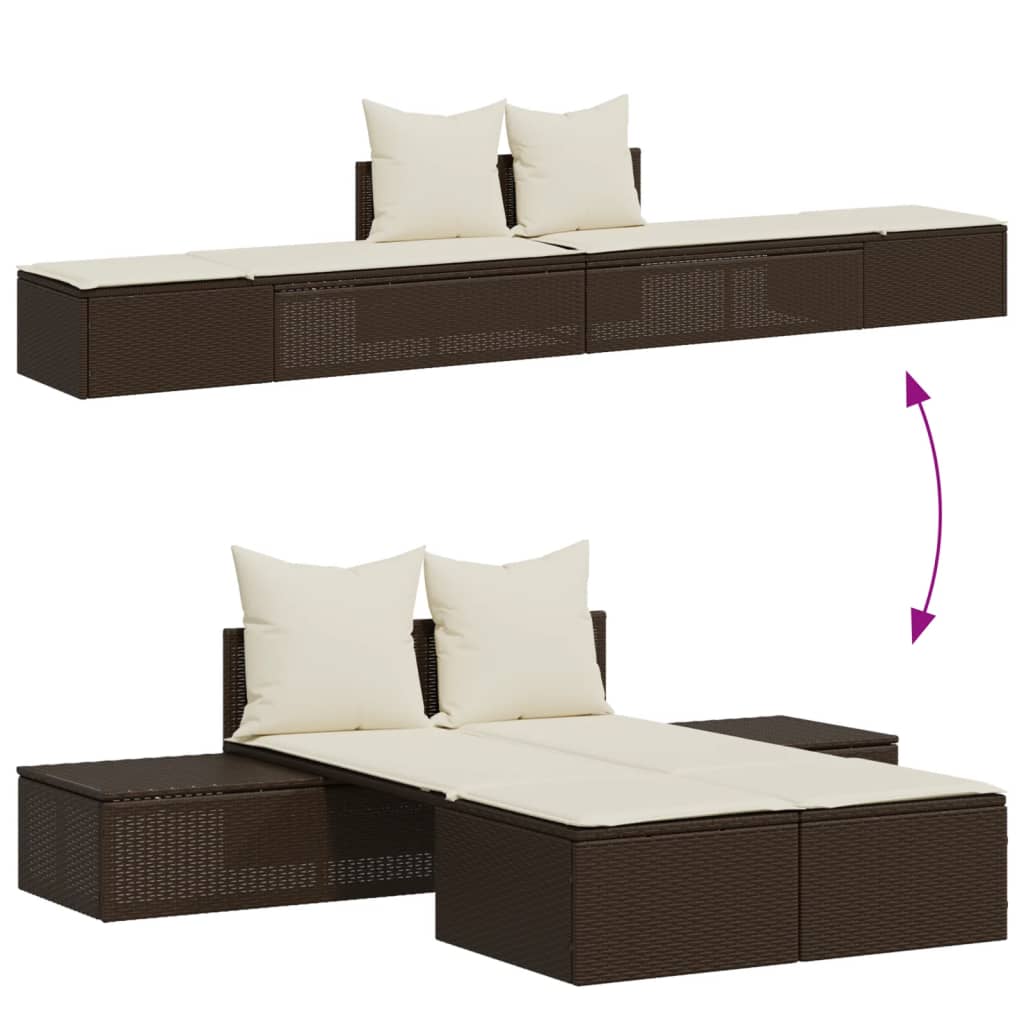 Lettino Prendisole con Cuscini Marrone in Polyrattan - homemem39