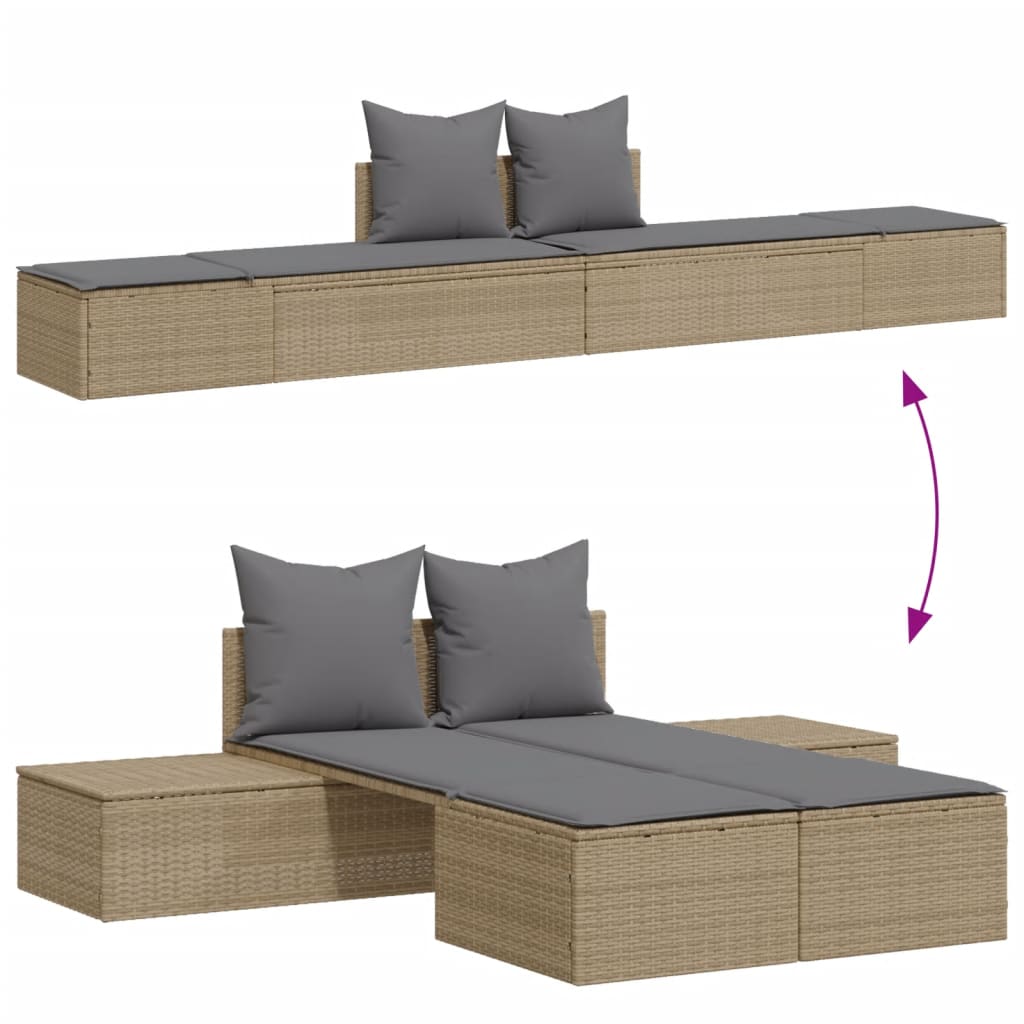 Lettino Prendisole con Cuscini Beige in Polyrattan - homemem39