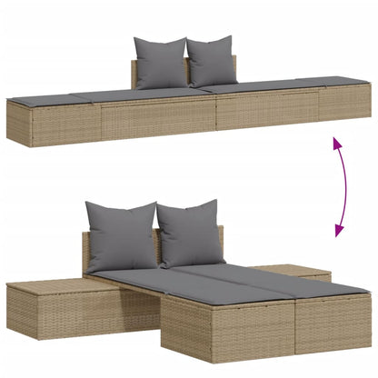 Lettino Prendisole con Cuscini Beige in Polyrattan - homemem39