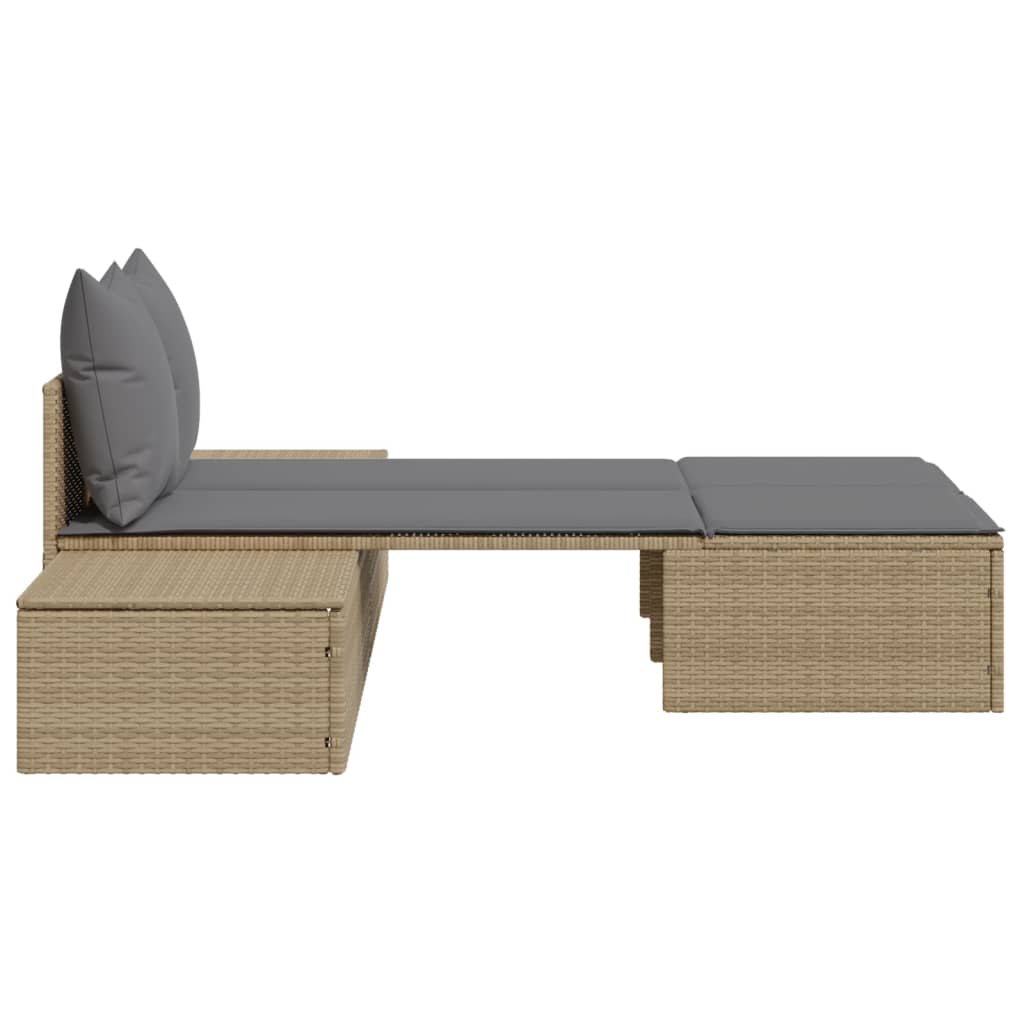 Lettino Prendisole con Cuscini Beige in Polyrattan - homemem39