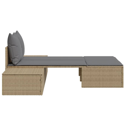 Lettino Prendisole con Cuscini Beige in Polyrattan - homemem39