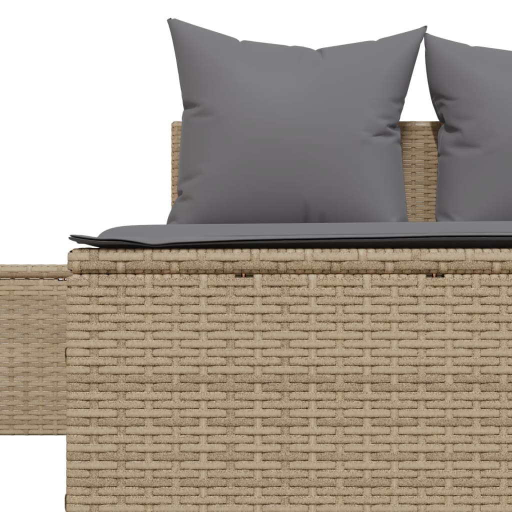 Lettino Prendisole con Cuscini Beige in Polyrattan