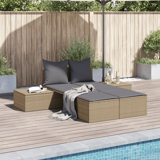 Lettino Prendisole con Cuscini Beige in Polyrattan - homemem39