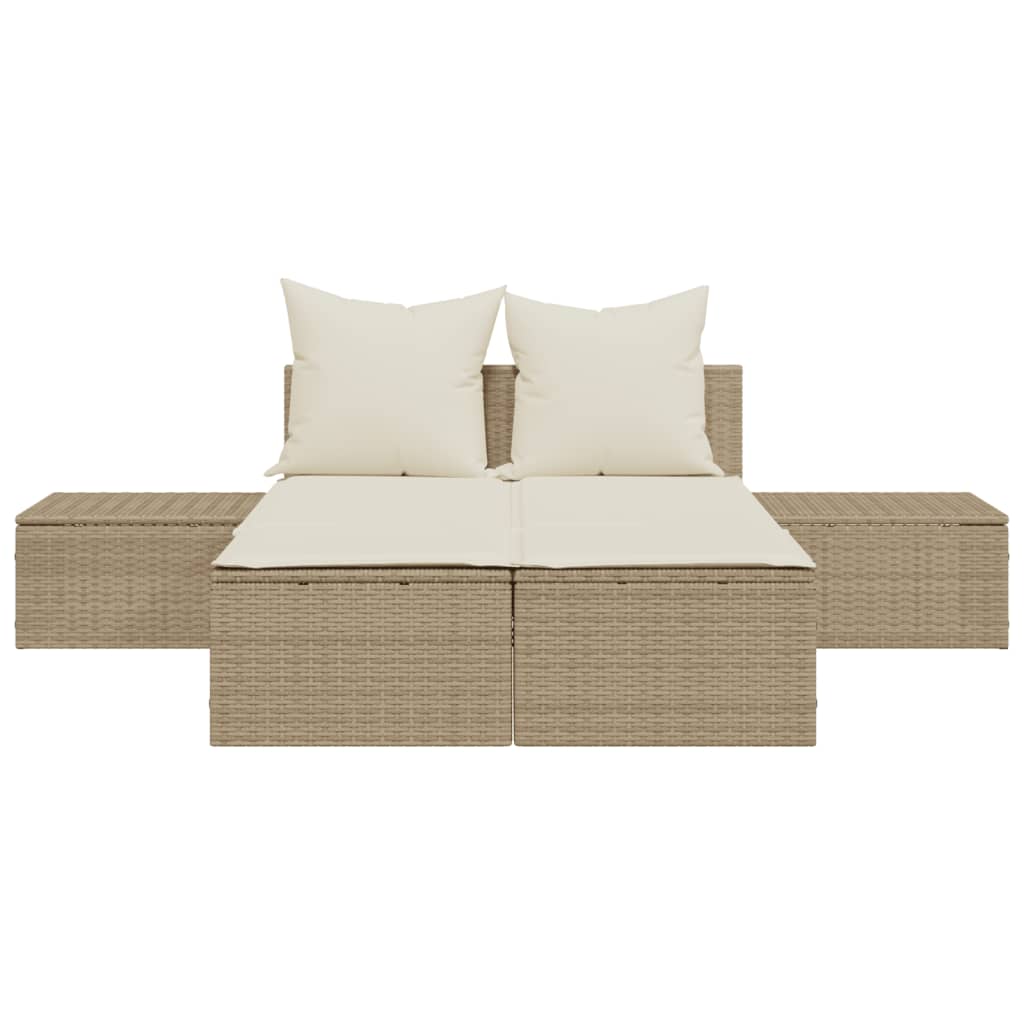 Lettino Prendisole con Cuscini Beige in Polyrattan - homemem39