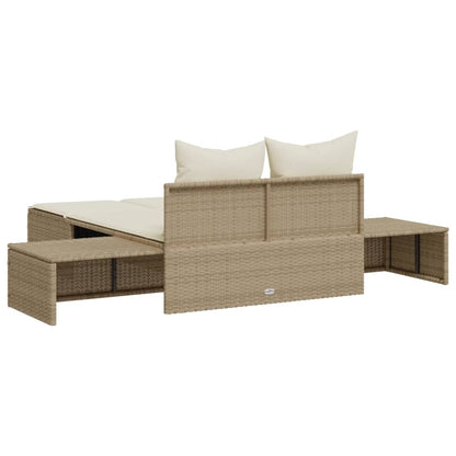 Lettino Prendisole con Cuscini Beige in Polyrattan - homemem39