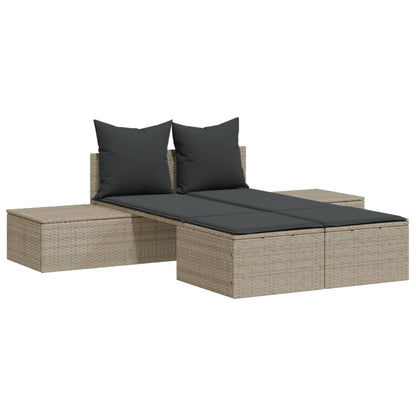 Lettino Prendisole Doppio con Cuscini Grigio Chiaro Polyrattan - homemem39