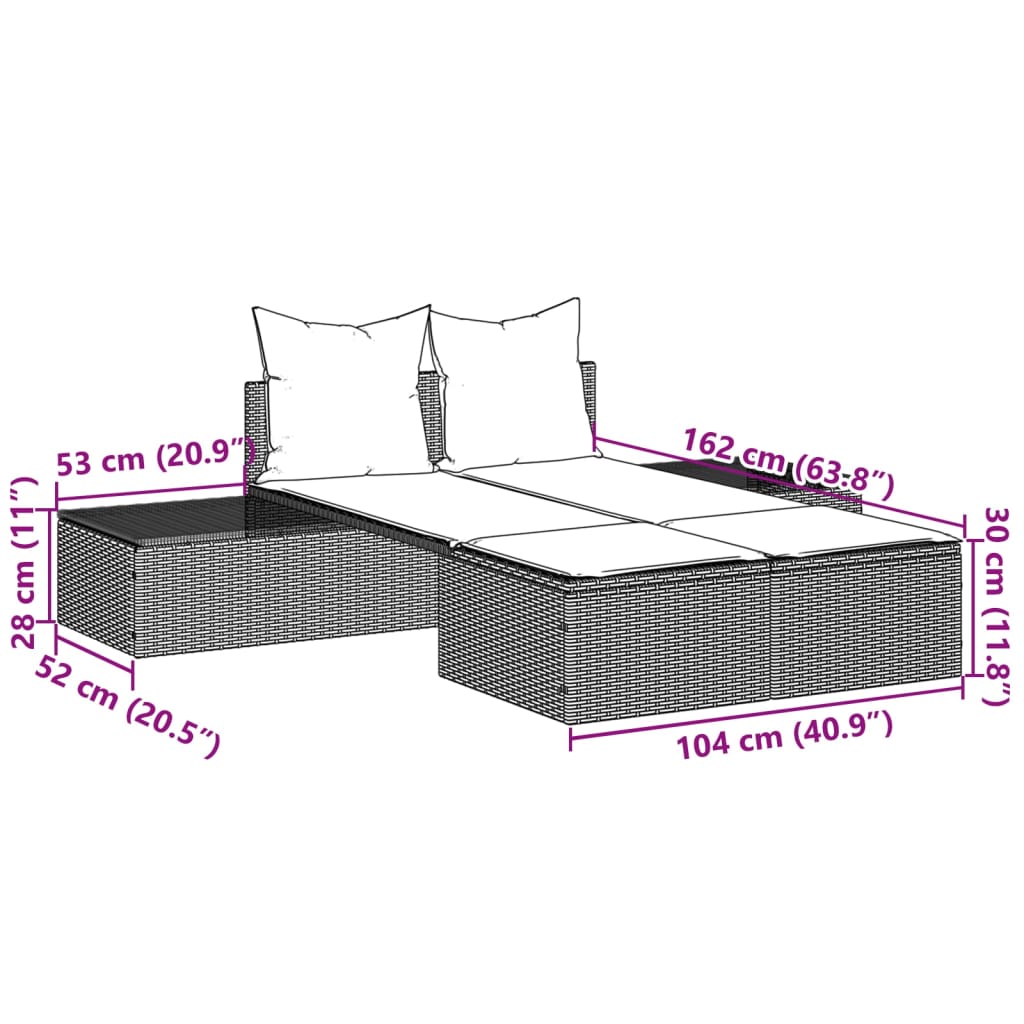 Lettino Prendisole Doppio con Cuscini Grigio Chiaro Polyrattan