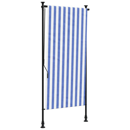 Tenda a Rullo Esterno Blu e Bianca 100x270cm Tessuto e Acciaio - homemem39