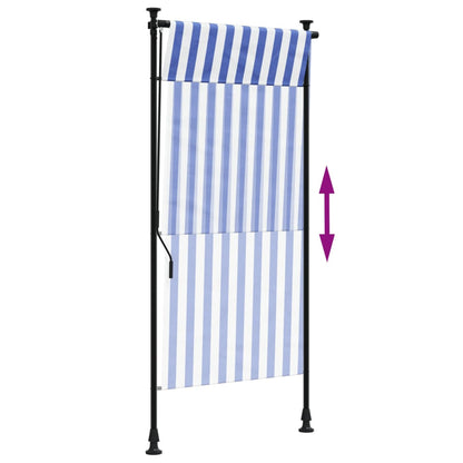 Tenda a Rullo Esterno Blu e Bianca 100x270cm Tessuto e Acciaio - homemem39