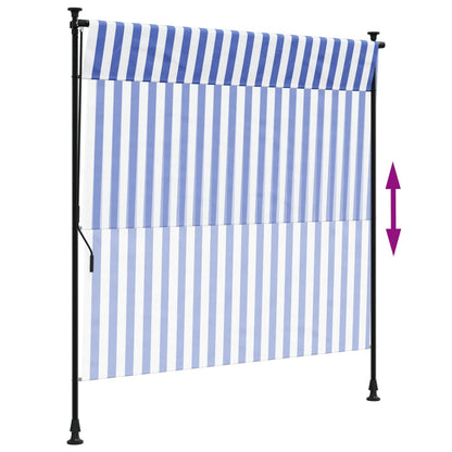 Tenda a Rullo Esterno Blu e Bianca 150x270cm Tessuto e Acciaio - homemem39