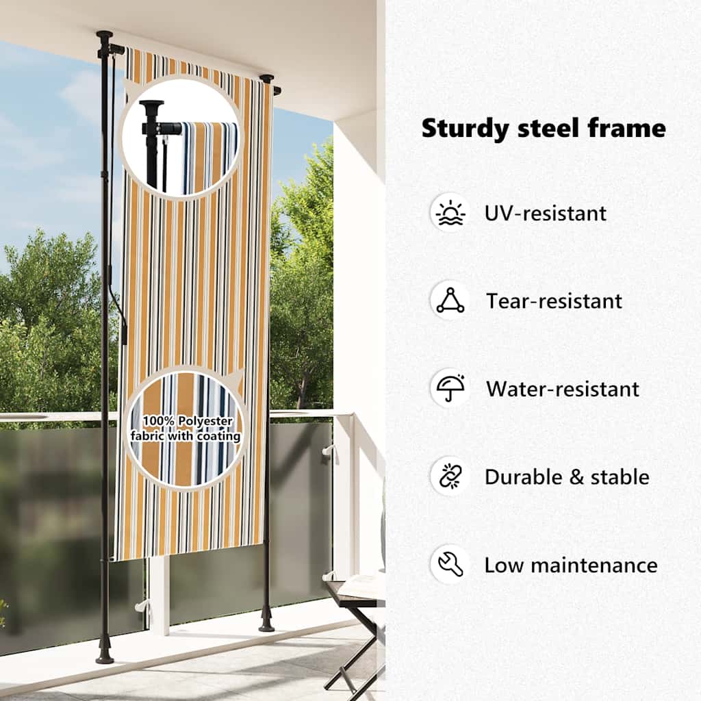 Tenda a Rullo Esterno Gialla e Bianca 120x270cm Tessuto Acciaio - homemem39