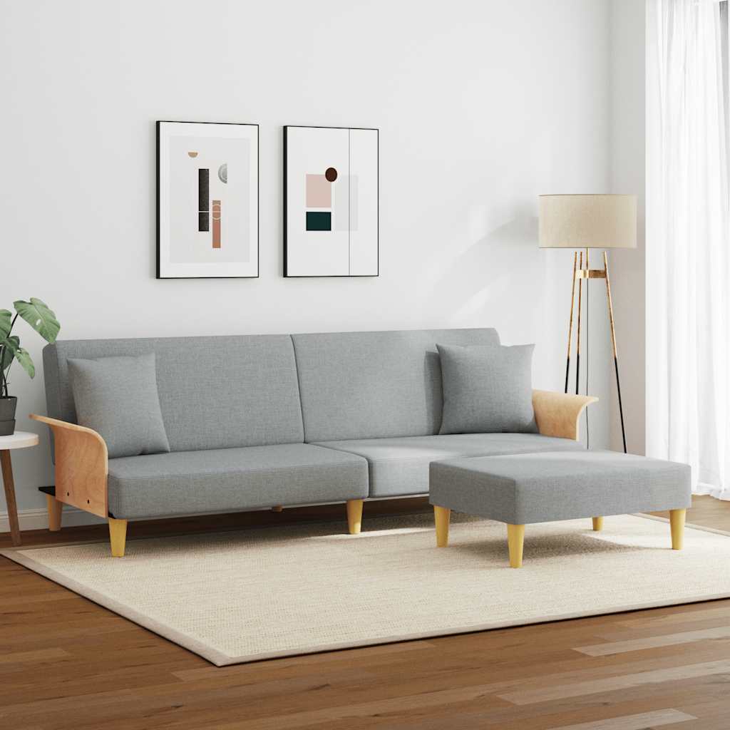 Divano Letto 2Posti Cuscini e Poggiapiedi Grigio Chiaro Velluto - homemem39