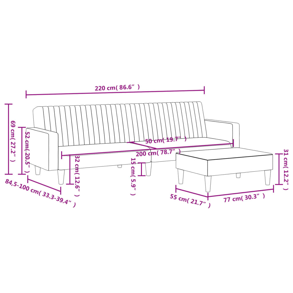 Set di Divani 2 pz Grigio Chiaro in Velluto