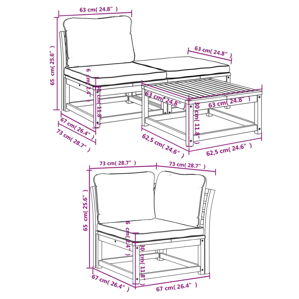 Set Salotto da Giardino 4pz con Cuscini Legno Massello Acacia - homemem39