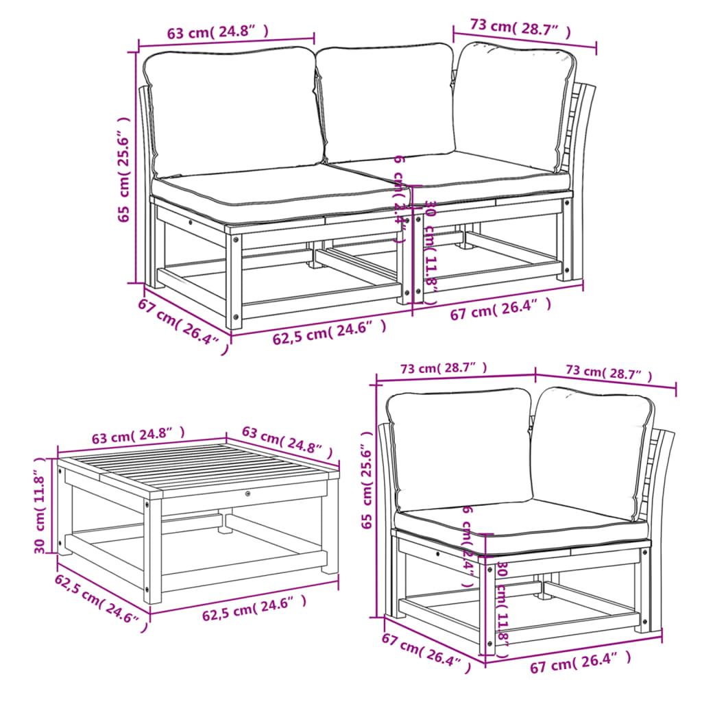 Set Salotto da Giardino 6 pz con Cuscini in Massello di Acacia - homemem39