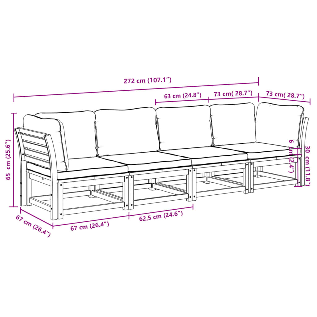 Set Salotto da Giardino 4pz con Cuscini Legno Massello Acacia - homemem39