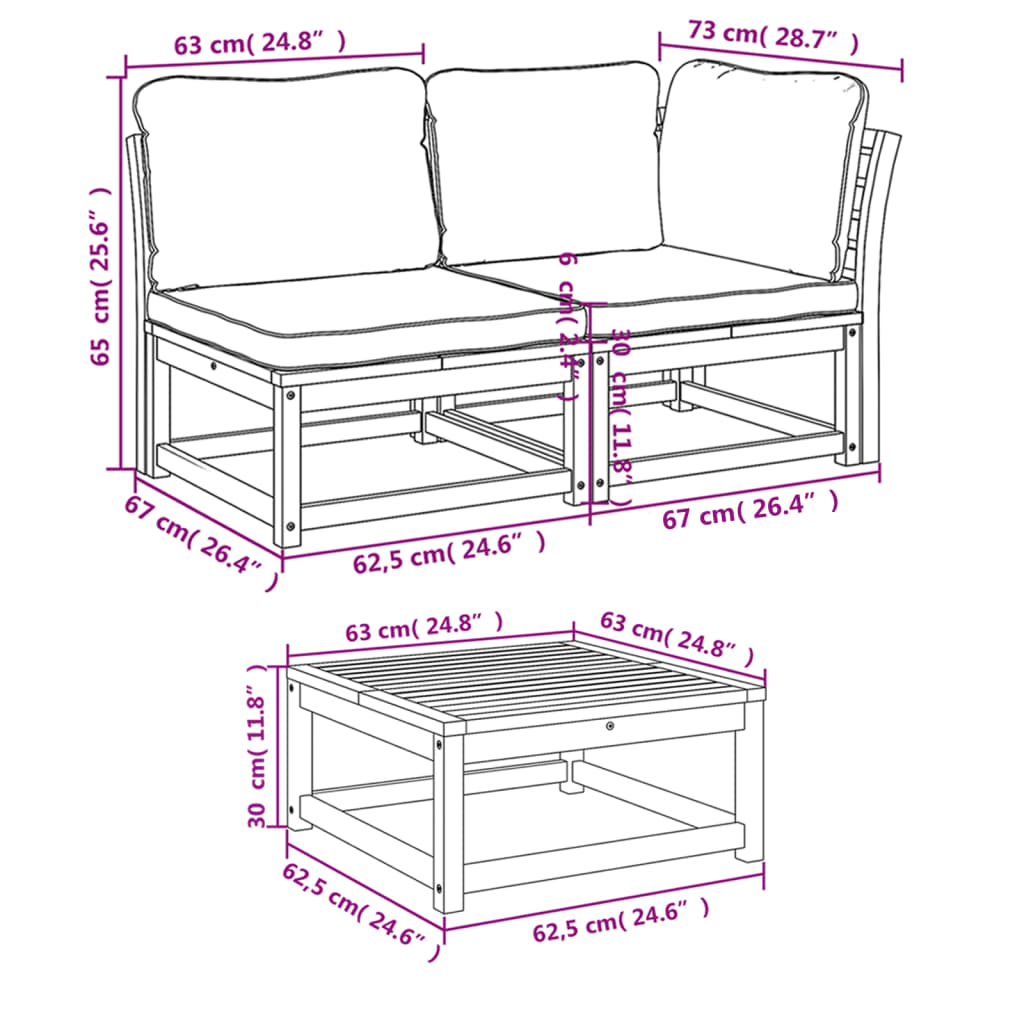 Set Salotto Giardino 9 pz con Cuscini Legno Massello di Acacia - homemem39