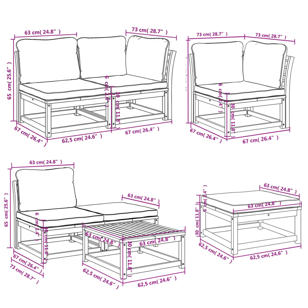 Set Salotto da Giardino 7 pz con Cuscini Legno Massello Acacia - homemem39