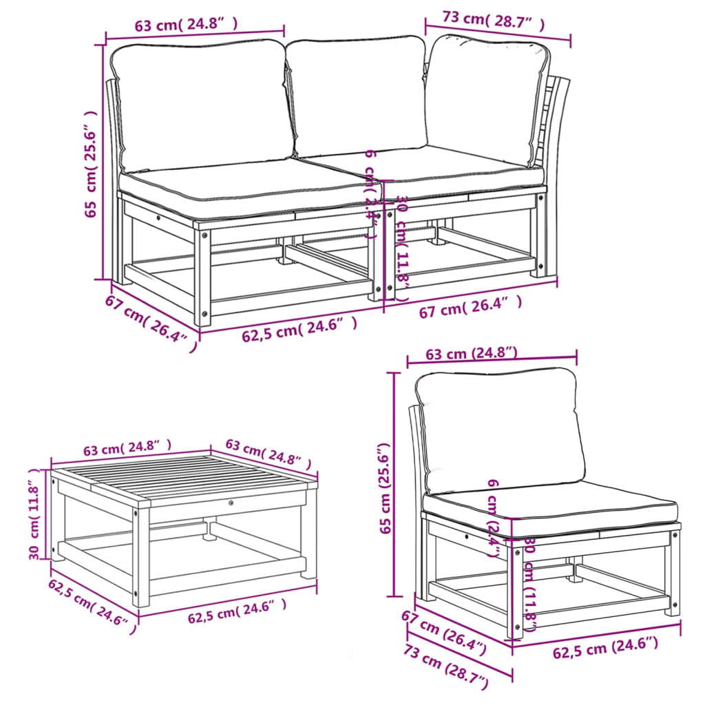 Set Salotto da Giardino 7 pz con Cuscini Legno Massello Acacia - homemem39