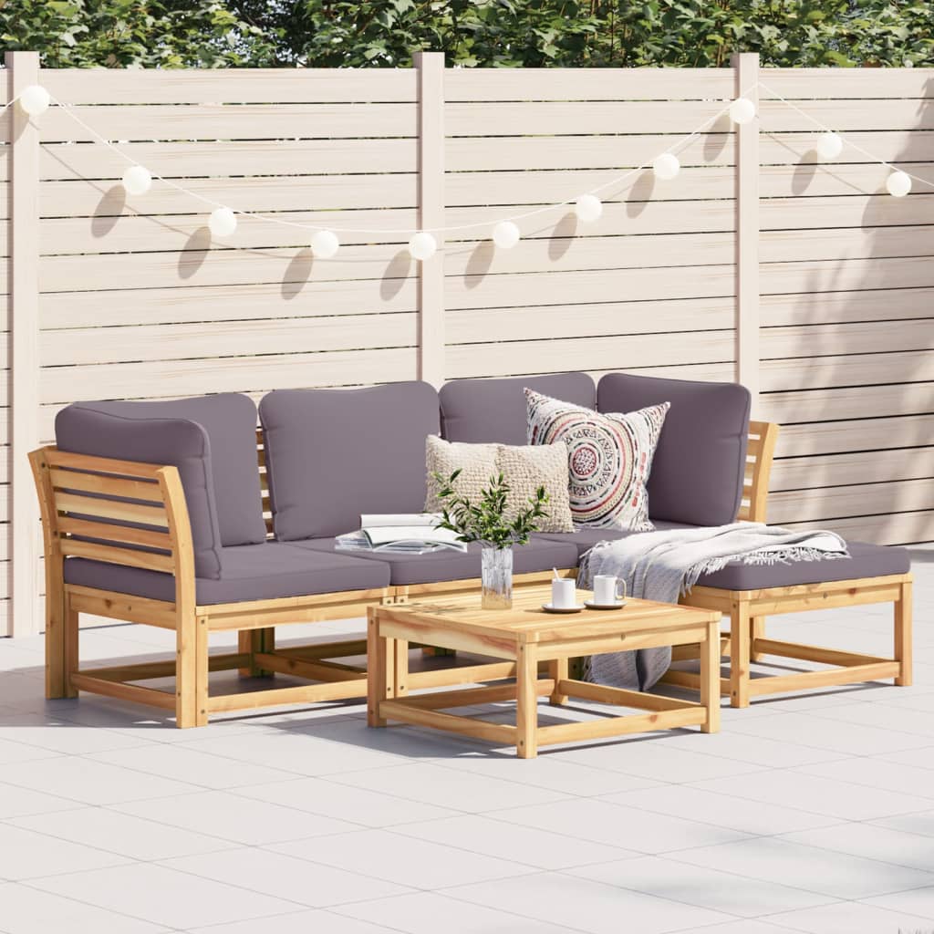 Set Salotto da Giardino 5 pz con Cuscini Legno Massello Acacia - homemem39