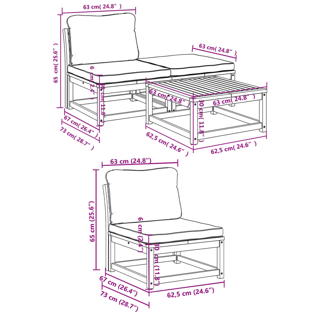 Set Salotto da Giardino 4pz con Cuscini Legno Massello Acacia - homemem39