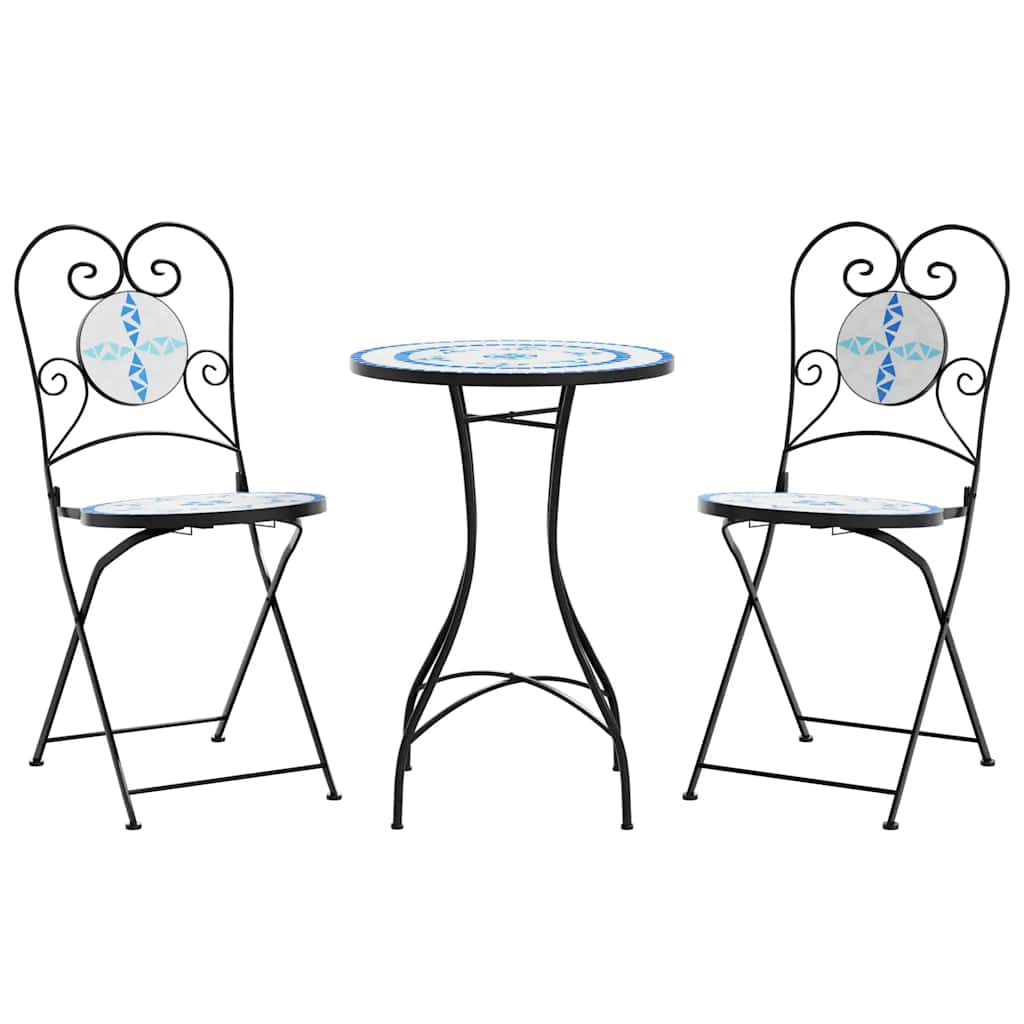 Set da Bistrot con Mosaico Blu e Bianco in Ferro e Ceramica | homemem39