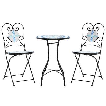 Set da Bistrot con Mosaico Blu e Bianco in Ferro e Ceramica | homemem39