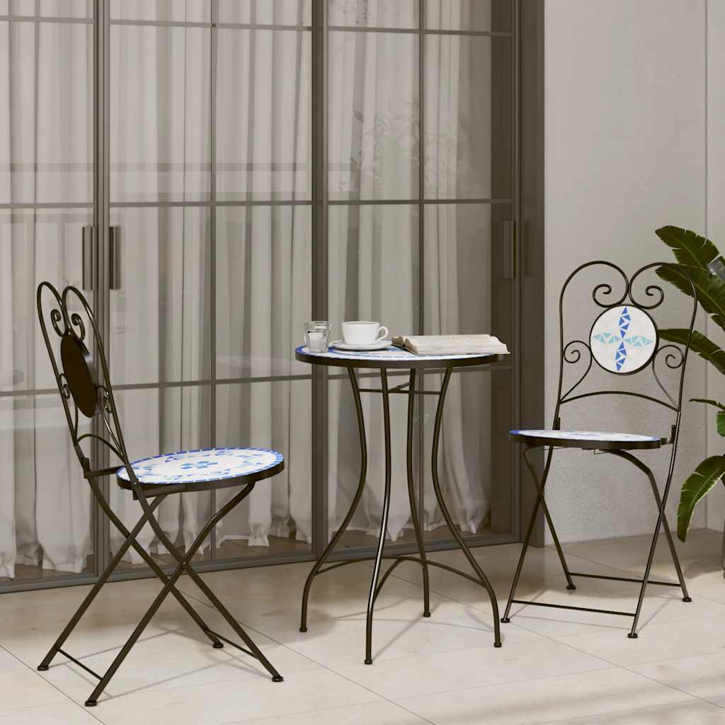 Set da Bistrot con Mosaico Blu e Bianco in Ferro e Ceramica | homemem39