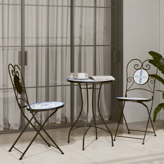 Set da Bistrot con Mosaico Blu e Bianco in Ferro e Ceramica - homemem39