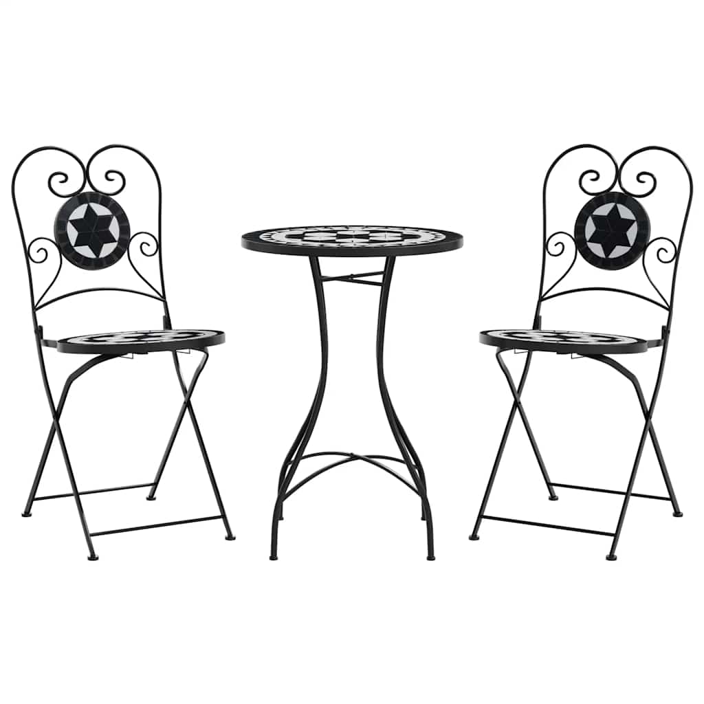Set da Bistrot con Mosaico Nero e Bianco in Ferro e Ceramica