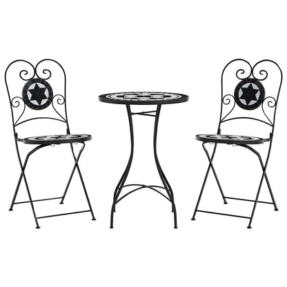 Set da Bistrot con Mosaico Nero e Bianco in Ferro e Ceramica