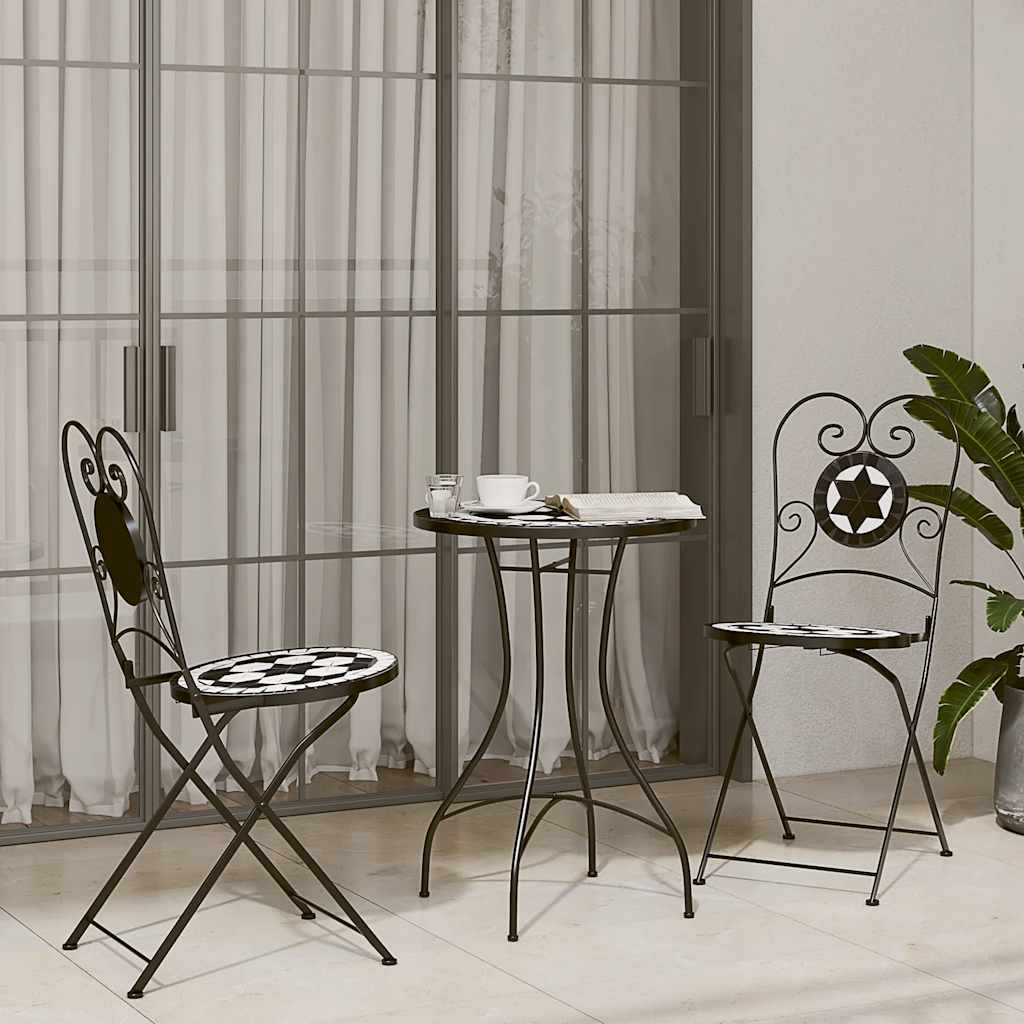 Set da Bistrot con Mosaico Nero e Bianco in Ferro e Ceramica | homemem39