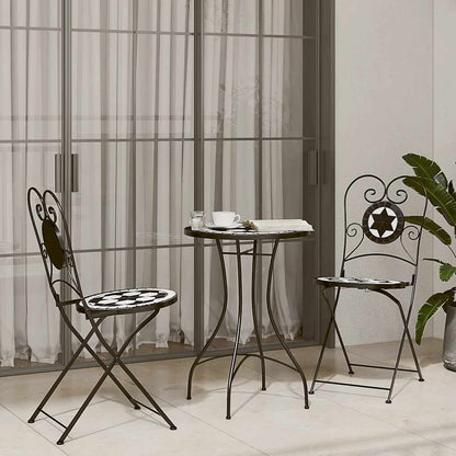 Set da Bistrot con Mosaico Nero e Bianco in Ferro e Ceramica | homemem39