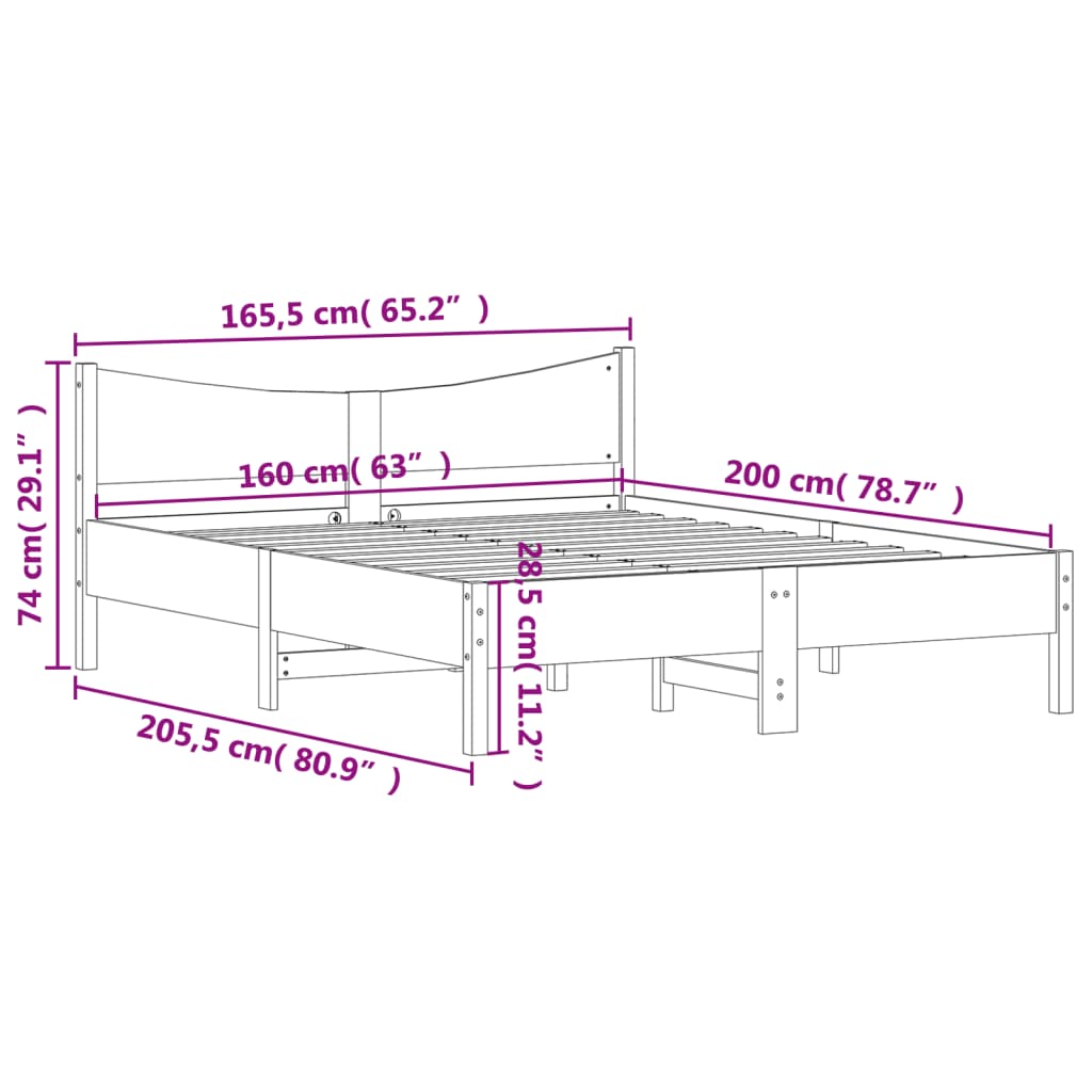 Giroletto senza Materasso Bianco 160x200 cm Legno Massello Pino | homemem39