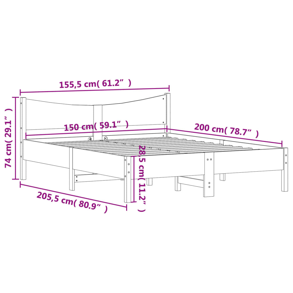 Giroletto senza Materasso Bianco 150x200 cm Legno Massello Pino | homemem39