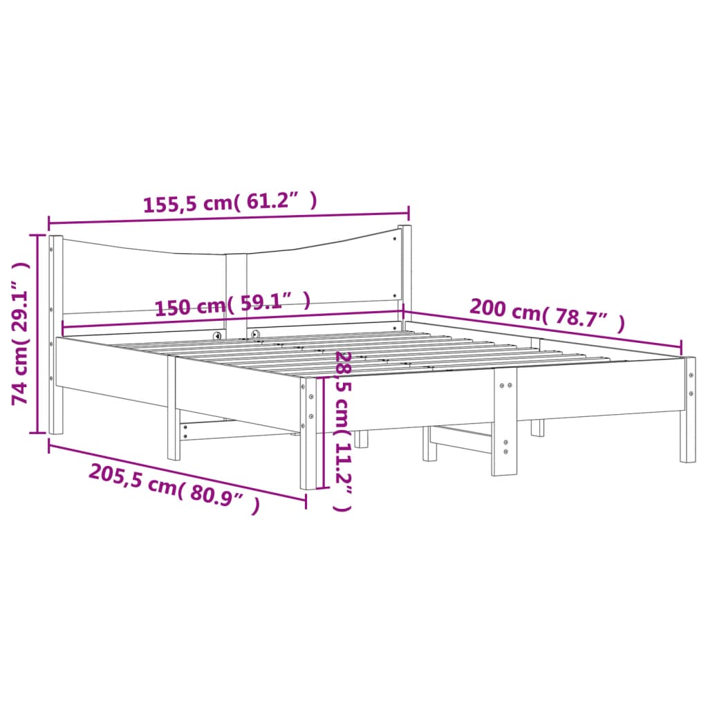 Giroletto senza Materasso Marrone Cera 150x200 cm Legno di Pino | homemem39