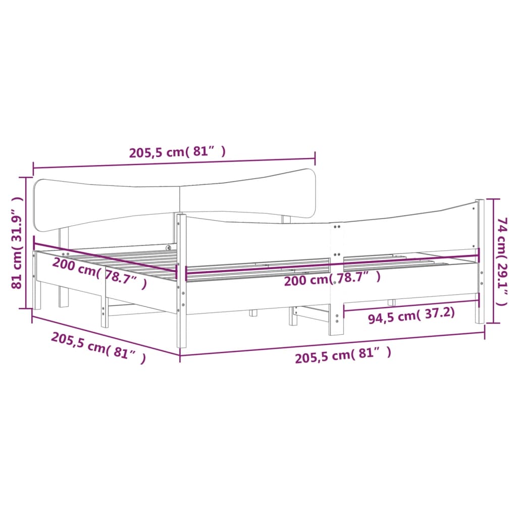 Giroletto senza Materasso Marrone Cera 200x200 cm Legno di Pino | homemem39