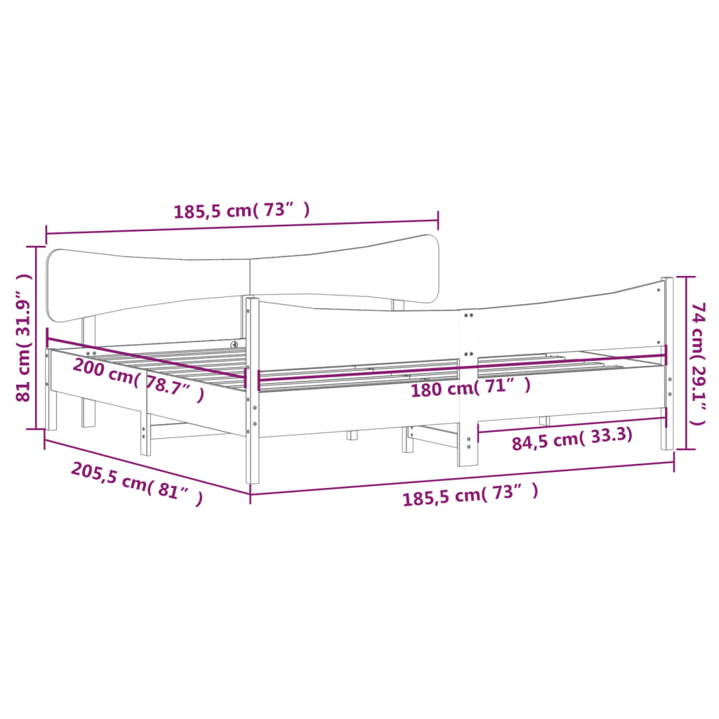 Giroletto senza Materasso Marrone Cera 180x200 cm Legno di Pino | homemem39