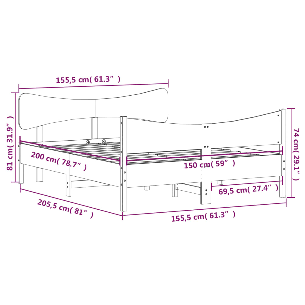 Giroletto senza Materasso Bianco 150x200 cm Legno Massello Pino | homemem39