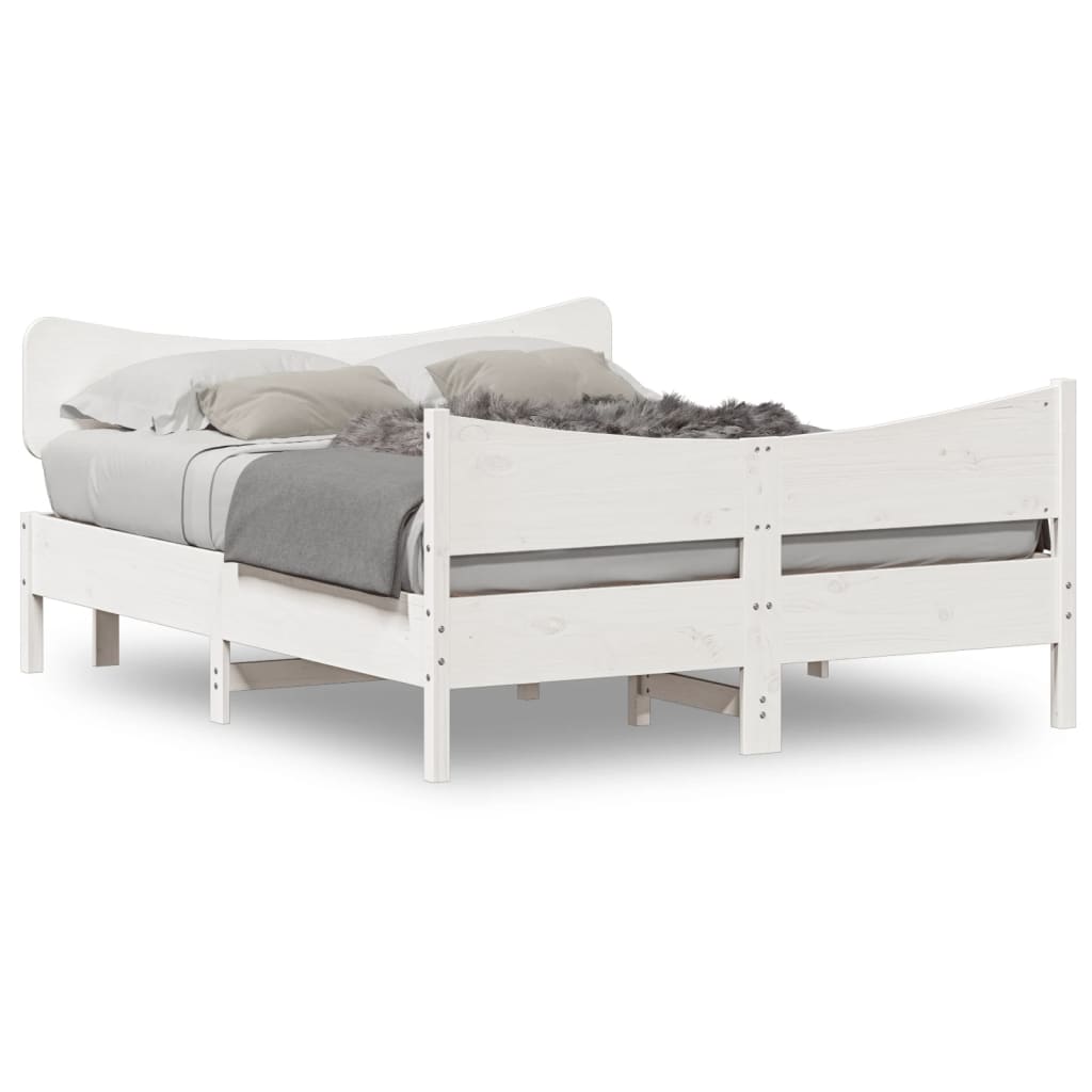 Letto senza Materasso Bianco 140x190 cm Legno Massello di Pino - homemem39