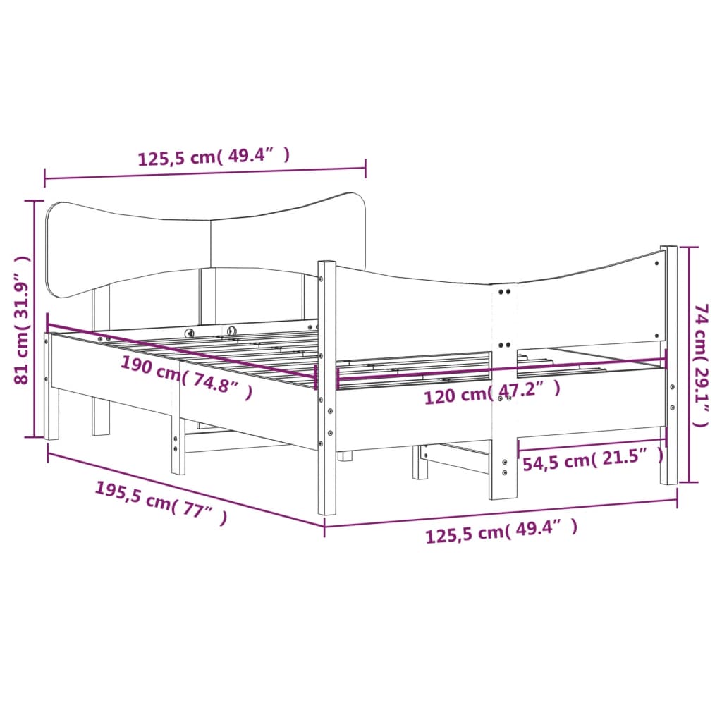 Letto senza Materasso 120x190 cm in Legno Massello di Pino | homemem39