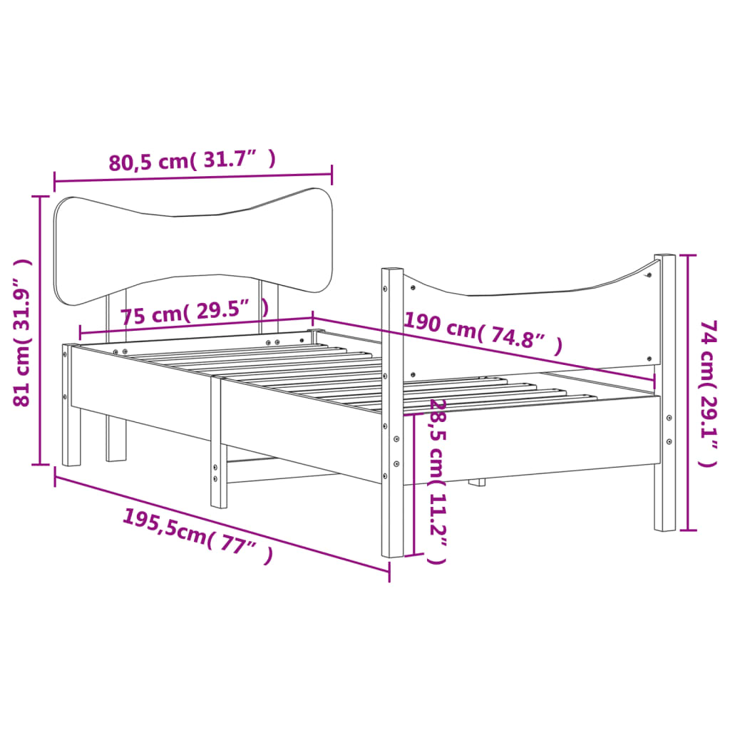 Giroletto senza Materasso 75x190 cm in Legno Massello di Pino | homemem39