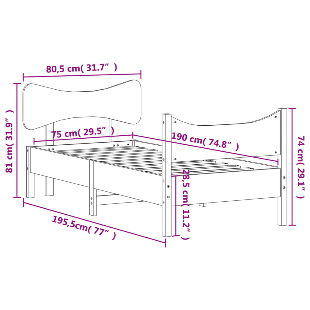 Letto senza Materasso Marrone Cera 75x190 cm in Legno di Pino | homemem39
