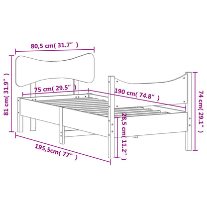 Letto senza Materasso Marrone Cera 75x190 cm in Legno di Pino | homemem39