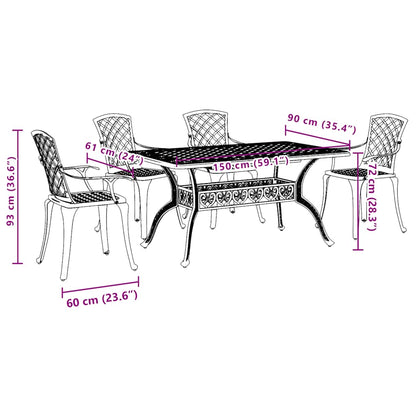 Set da Pranzo da Giardino 5 pz Bronzo in Alluminio Pressofuso | homemem39