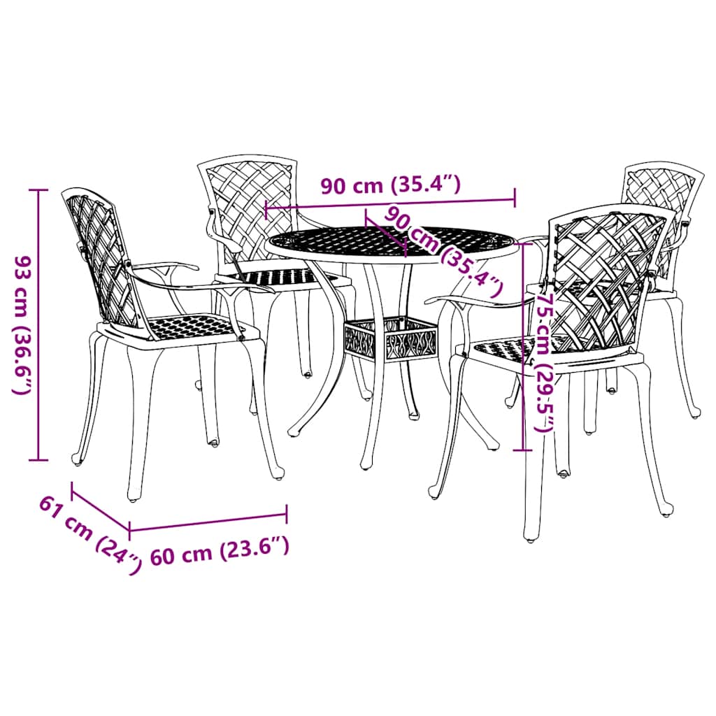 Set da Pranzo da Giardino 5 pz Bronzo in Alluminio Pressofuso | homemem39