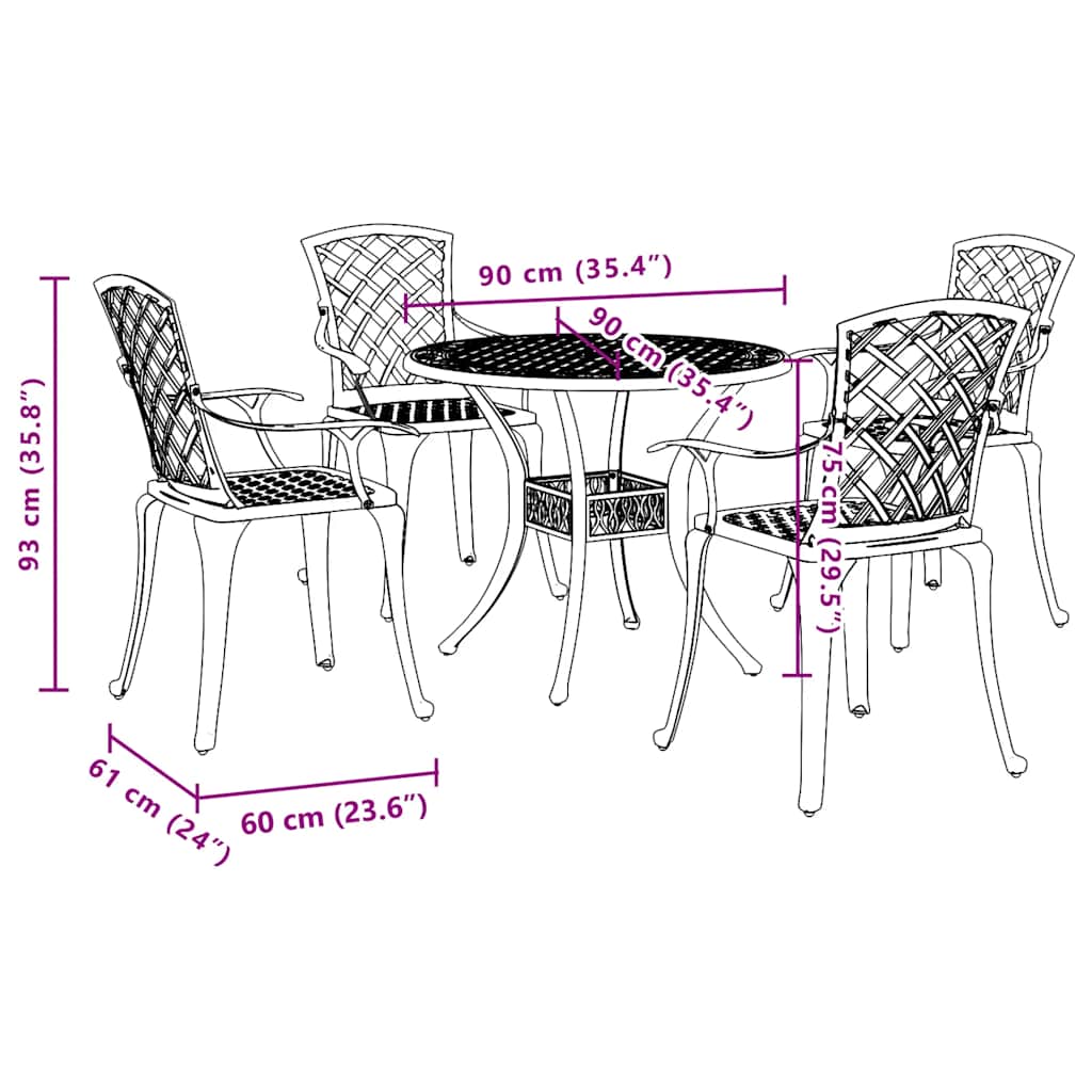 Set da Pranzo da Giardino 5 pz Nero in Alluminio Pressofuso | homemem39